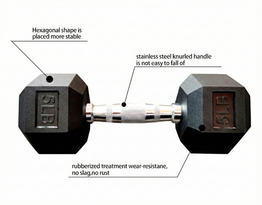 Fibosport Commercial-Grade Low-Odor Rubber Hex Dumbbell