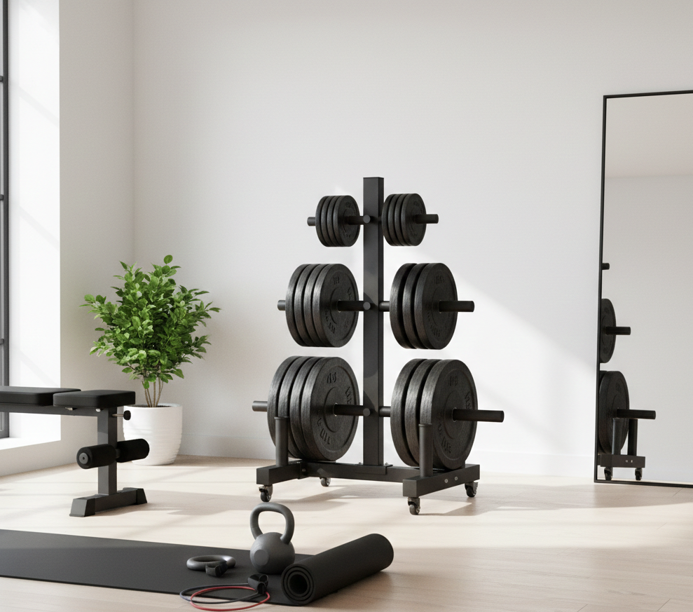 Fibosport Heavy-Duty Mobile Olympic Plate Tree with Wheels