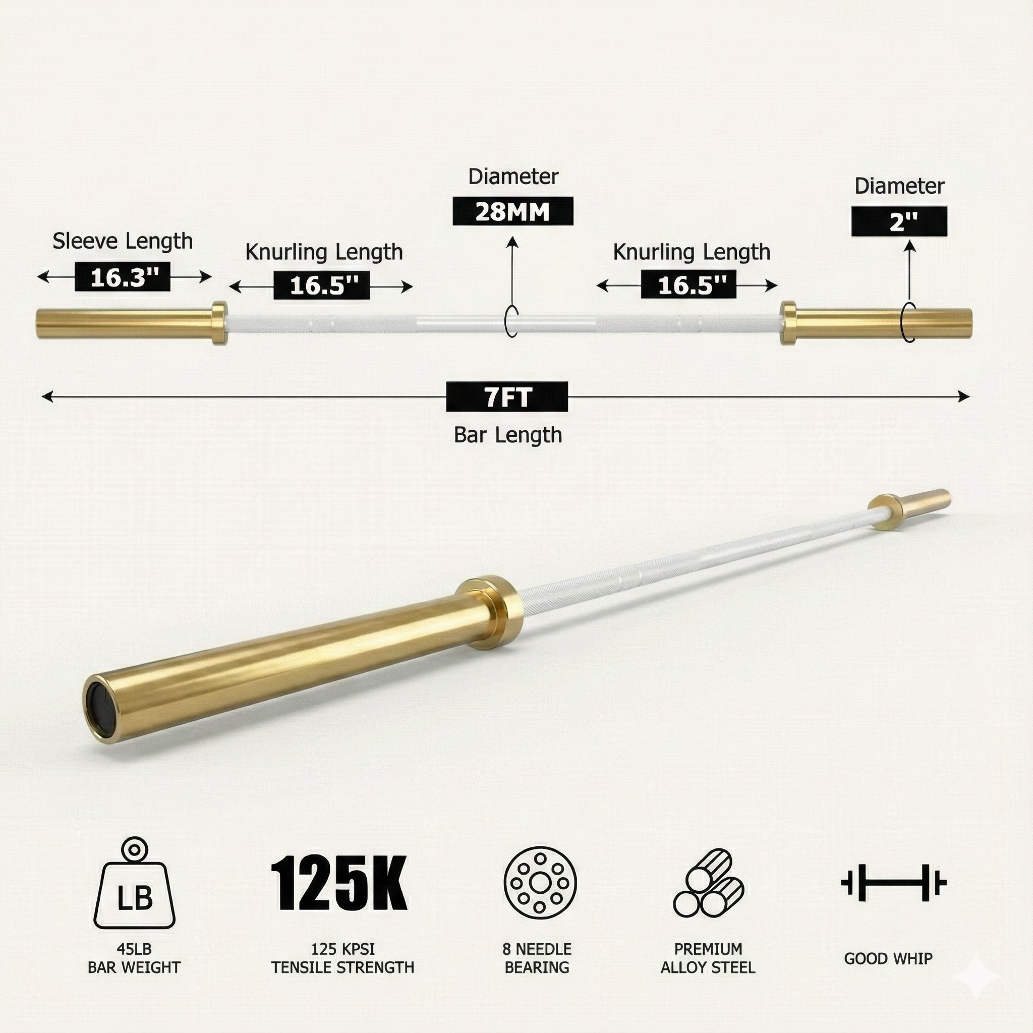 Fibosport Elite Cerakote Olympic Barbell-1000 LB